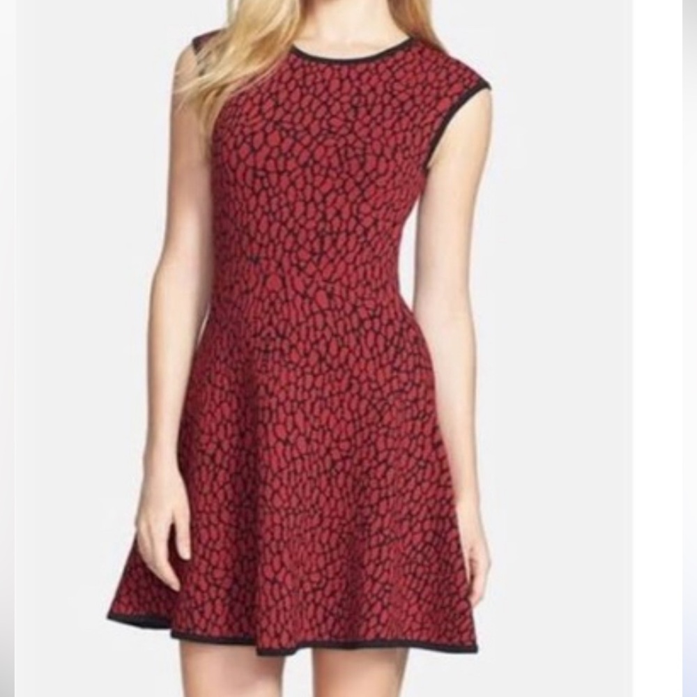 Felicity and Coco Red and Black Fit and Flare Leopard Print Dress Size M